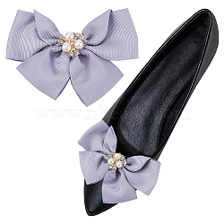 Polyester Bowknot Shoe Decorations, Iron & Plastic Imitation Pearl Detachable Shoe Buckle Clips, Lilac, 76x98x24mm(FIND-WH0002-18B)