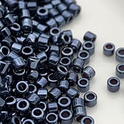 Cylinder Seed Beads, Metallic Colours, Round Hole, Uniform Size, Black, 2mm, Hole: 0.8mm, about 40000pcs/bag, 450g/bag(SEED-H001-D11)