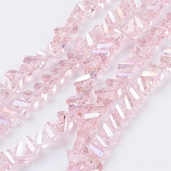 Electroplate Glass Beads Strands, AB Color Plated, Faceted, Triangle, Pink, 4.5x5x6mm, Hole: 1mm, about 100pcs/strand, 13.7 inch(35cm)(EGLA-J145-6mm-AB02)