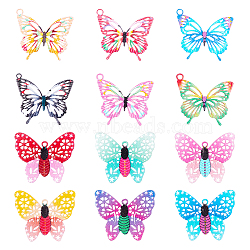 CHGCRAFT 48Pcs 12 Colors Printed Brass Pendants, Etched Metal Embellishments, Butterfly, Mixed Color, 15.5x19x0.3mm, Hole: 1mm(KKC-CA0001-04)