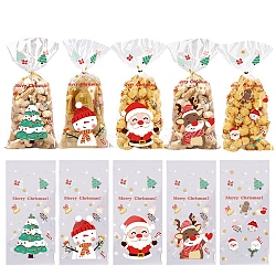 Christams Theme Self-adhesive Plastic Bakeware Bag, with Iron Wire Twist Ties, for Chocolate, Candy, Cookies, Rectangle, Mixed Color, 271x129x0.1mm, 5 styles, 10pcs/style, 50pcs/bag(ABAG-F006-03)