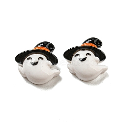 Halloween Theme Resin Decoden Cabochons, White, Ghost with Black Witch Hat, 13x15x6.5mm(RESI-C050-01F)