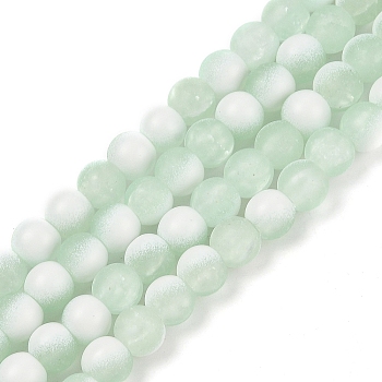 Frosted Crackle Glass Beads Strands, Rondelle, Aquamarine, 6x5.5mm, Hole: 1mm, about 145pcs/strand, 31.10''(79cm)