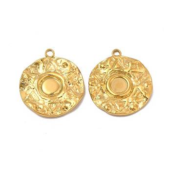 Ion Plating(IP) 304 Stainless Steel Pendant Cabochon Settings, Textured Flat Round, Golden, Tray: 5.5mm, 24x21x2mm, Hole: 2mm