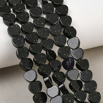 Synthetic Green Goldstone Beads Strands, Heart, 8x8x3~3.5mm, Hole: 0.8mm, about 51pcs/strand, 14.37''~14.49''(36.5~36.8cm)
