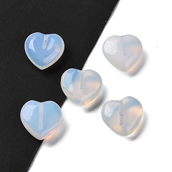 Opalite Beads, Half Drilled, Heart, 12x12x5mm, Hole: 1mm