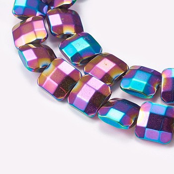 Electroplated Non-magnetic Synthetic Hematite Beads Strands, Faceted, Square, Multi-color Plated, 10x10x4mm, Hole: 1mm, about 40pcs/strand, 15.9 inch(40.5cm)