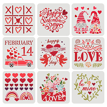 Plastic Painting Stencils Sets, Reusable Drawing Stencils, for Painting on Scrapbook Fabric Tiles Floor Furniture Wood, Ocean Theme, White, Valentine's day Themed Pattern, 15x15cm