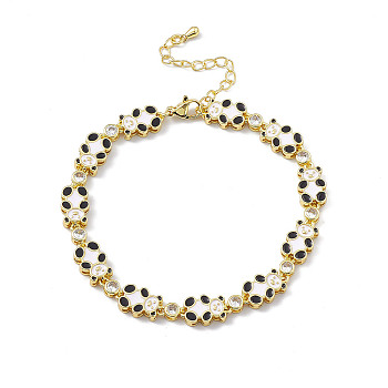 Clear Cubic Zirconia Panda Link Chain Bracelet with Enamel, Brass Jewelry for Women, Golden, 7-3/4 inch(19.6cm)