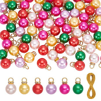 DIY Pendant Kits, Including 70Pcs Round ABS Plastic Imitation Pearls Pendants & 25M Metallic Thread, Golden, Mixed Color, 14mm, Hole: 4.5mm