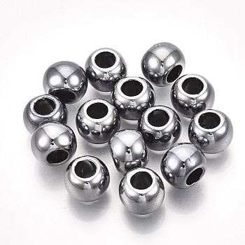 UV Plating ABS Plastic Beads, Round, Gunmetal Plated, 17.5~18x12.5mm, Hole: 9.5mm
