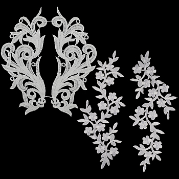 2 Pairs Leaf Shape Milk Silk Appliques, 4Pcs Computerized Embroidery Cloth Iron On Patches Plum Blossom Sew on Patches, Costume Cheongsam Accessories, White, 225~242x90~110x1mm