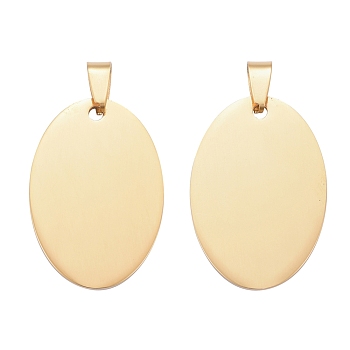 304 Stainless Steel Pendants, Manual Polishing, Blank Stamping Tags, Oval, Golden, 36x25x1.8mm