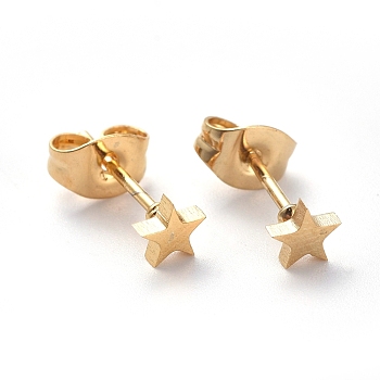 304 Stainless Steel Stud Earrings, Star, Golden, 4x4.5mm, Pin: 0.7mm