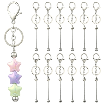 10Pcs Alloy Bar Beadable Keychain for Jewelry Making DIY Crafts, with Alloy Lobster Clasps and Iron Ring, Platinum, 15.5~15.8cm