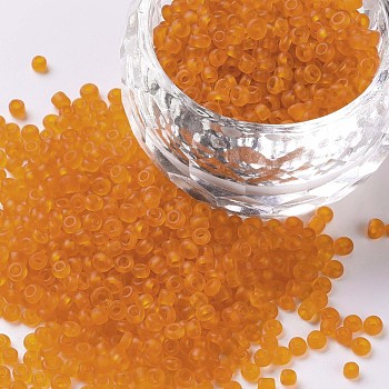 Glass Seed Beads, Frosted Colors, Round, Orange, Size: about 2mm in diameter, hole:1mm, about 6666pcs/100g