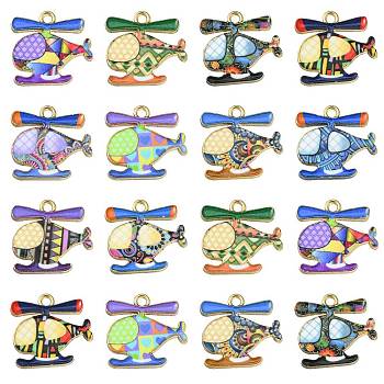 30Pcs 10 Styles Printed Alloy Pendants, Cadmium Free & Nickel Free & Lead Free, Light Gold, Helicopter Charm, Mixed Color, 17.5x18.5x2mm, Hole: 1.8mm, 3pcs/style