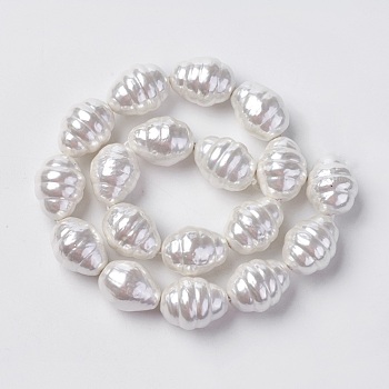 Shell Pearl Beads Strands, Oval, Textured, Seashell Color, 21.5~23x17~18mm, Hole: 1mm, about 9pcs/strand, 7.9 inch(20.25cm)