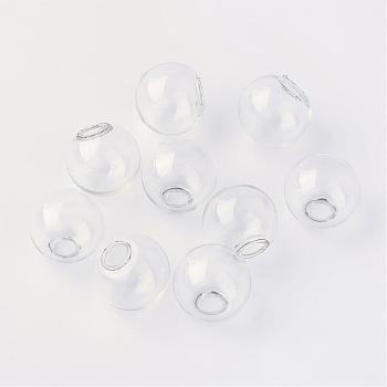 Round Mechanized Blown Glass Globe Ball Bottles, for Stud Earring or Crafts, Clear, 14mm, Half Hole: 3~5mm