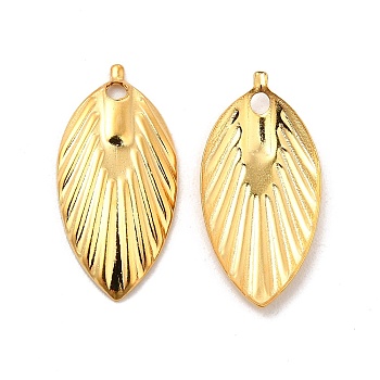 201 Stainless Steel Pendants, Leaf Charm, Real 24K Gold Plated, 18x9x1.5mm, Hole: 1.4mm