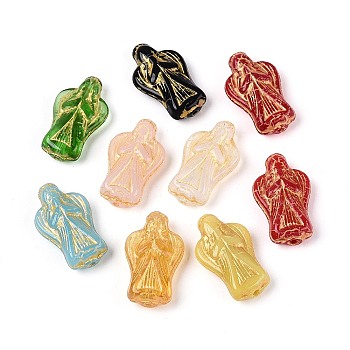 Mixed Styles Glass Beads, Angel, Golden Metal Enlaced, Mixed Color, 22.5~23x13~14x6~6.5mm, Hole: 0.9~1.2mm