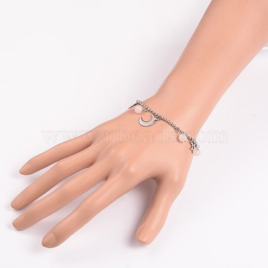 Moon & Star Stainless Steel Gemstone Charm Bracelets(X-BJEW-JB01935-01)-5