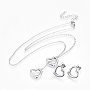 304 Stainless Steel Jewelry Sets, Lariat Necklaces and Stud Earrings, Heart, Stainless Steel Color, 18.3 inch(46.5cm), 1.5mm, 13.5x14mm, Pin: 0.7mm