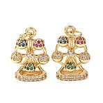 Brass Micro Pave Cubic Zirconia Pendants, Cadmium Free & Lead Free, Rack Plating, Long-Lasting Plated, with Jump Ring, Real 18K Gold Plated, 19x13.5x6.5mm, Hole: 3.5mm(KK-C143-35B-G)