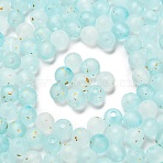 Frosted Transparent Acrylic Beads, Round, with Gold Foil & Glitter, Gradient Color, Azure, 8x7.5mm, Hole: 2mm(X1-OACR-F013-13G)