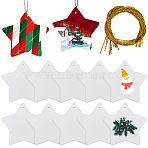 12Pcs Blank Porcelain Sheet Pendant Decorations, with Jute Cords, for Christmas Ornament, Star, 175~180mm, Pendant: 78x80x4mm(AJEW-SP0001-56B)