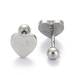 Tarnish Resistant 201 Stainless Steel Barbell Cartilage Earrings, Screw Back Earrings, with 304 Stainless Steel Pins, Heart, Stainless Steel Color, 8x8x2mm, Pin: 1mm(EJEW-R147-41)