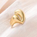 Brass Micro Pave Clear Cubic Zirconia Cuff Rings for Women, Heart, Rack Plating, Cadmium Free & Lead Free, Lasting Plated, Real 18K Gold Plated, Inner Diameter: 17.5mm(RJEW-U043-07G)