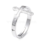Non-Tarnish 304 Stainless Steel Hollow Out Cross Adjustable Ring for Women, Stainless Steel Color, Inner Diameter: 17mm(RJEW-I097-05P)