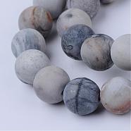 Natural Polychrome Jasper/Picasso Stone/Picasso Jasper Beads Strands, Frosted, Round, 10~10.5mm, Hole: 1.2mm, about 37~40pcs/strand, 14.9~15.1 inch(38~38.5cm)(G-Q462-10mm-02)