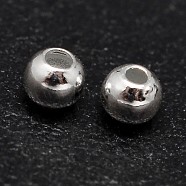 Round 925 Sterling Silver Beads, Silver, 3.5mm, Hole: 1.2mm(X-STER-F012-01D)