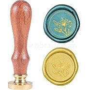 Wax Seal Stamp Set, Sealing Wax Stamp Solid Brass Head,  Wood Handle Retro Brass Stamp Kit Removable, for Envelopes Invitations, Gift Card, Flower Pattern, 83x22mm(AJEW-WH0208-065)
