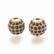 Alloy Bead, with Rhinestone, Round, Jet, Golden, 8x8mm, Hole: 1.5mm(PALLOY-S066-02A-G)