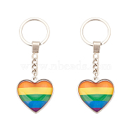 DICOSMETIC 2Pcs Pride Alloy Keychain, with Iron Ring and Glass, Heart with Rainbow Pattern, Colorful, 10.05cm(KEYC-DC0001-06)