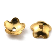 304 Stainless Steel Bead Caps, 5-Petal Flower, Real 18K Gold Plated, 5.6x5.8x1.5mm, Hole: 1mm(STAS-G310-27B-G)