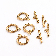 Ion Plating(IP) 304 Stainless Steel Toggle Clasps, Ring, Golden, Ring: 19x16x2.5mm, Hole: 1.6mm, Bar: 22x6x2.5mm, Hole: 1.6mm(STAS-D142-05A-G)
