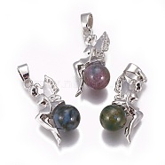 Natural Indian Agate Pendants, with Platinum Tone Brass Findings, Fairy, 25~26x12~13x8mm, Hole: 3.5x5.5mm(G-L512-E05)