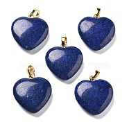 Dyed Blue Natural Sesame Jasper Pendants, with Brass Findings, Heart, 22~23x20x5mm, Hole: 6.5x3.5mm(G-G956-B78-G)