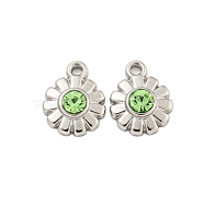 304 Stainless Steel Pendants, with Rhinestone, Flower Charms, Real 14K Gold Plated, Peridot, 11x9x3mm, Hole: 1.5mm(STAS-L080-003P-03)