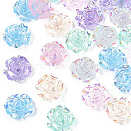 Transparent Resin Cabochons, AB Color Plated, Rose Flower, Mixed Color, 9.5x9.5x4.5mm(CRES-N030-001A)
