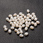Natural Cultured Freshwater Pearl Beads, Half Drilled Hole, Grade AA, teardrop, White, about4~5mm in diameter, hole: 0.9mm(OB004)