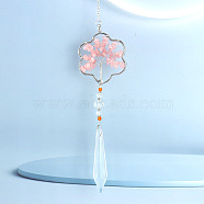 Crystals Hanging Pendants Decoration, with Natural Rose Quartz Chips and Alloy Findings, for Home, Garden Decoration, Flower, 230mm(PW-WG38902-04)