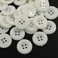 Acrylic Shirt Buttons, Plastic Sewing Buttons for Costume Design, 4-Hole, Dyed, Flat Round, White, 18x2.5mm, Hole: 1mm(BUTT-E075-B-01)