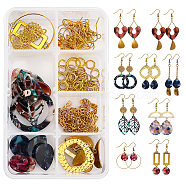 SUNNYCLUE DIY Resin Dangle Earring Making Kits, 18Pcs Geometry & Leaf Resin Pendants, 12Pcs Heart & Geometry Links, Brass Earring Hooks & Jump Rings & Cable Chains, Mixed Color, 98pocs/box(FIND-SC0001-72)