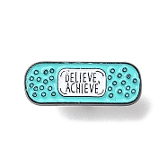 Black Zinc Alloy Band-Aid Believe Achieve Word Enamel Pins, for Backpack Clothes, Turquoise, 20x7x1mm(JEWB-L018-02EB-04)