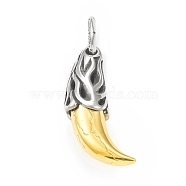 Ion Plating(IP) 304 Stainless Steel Pendants, Wolf Tooth Charm, Antique Silver & Golden, 45x17x13mm, Hole: 10mm(STAS-G303-18AS)